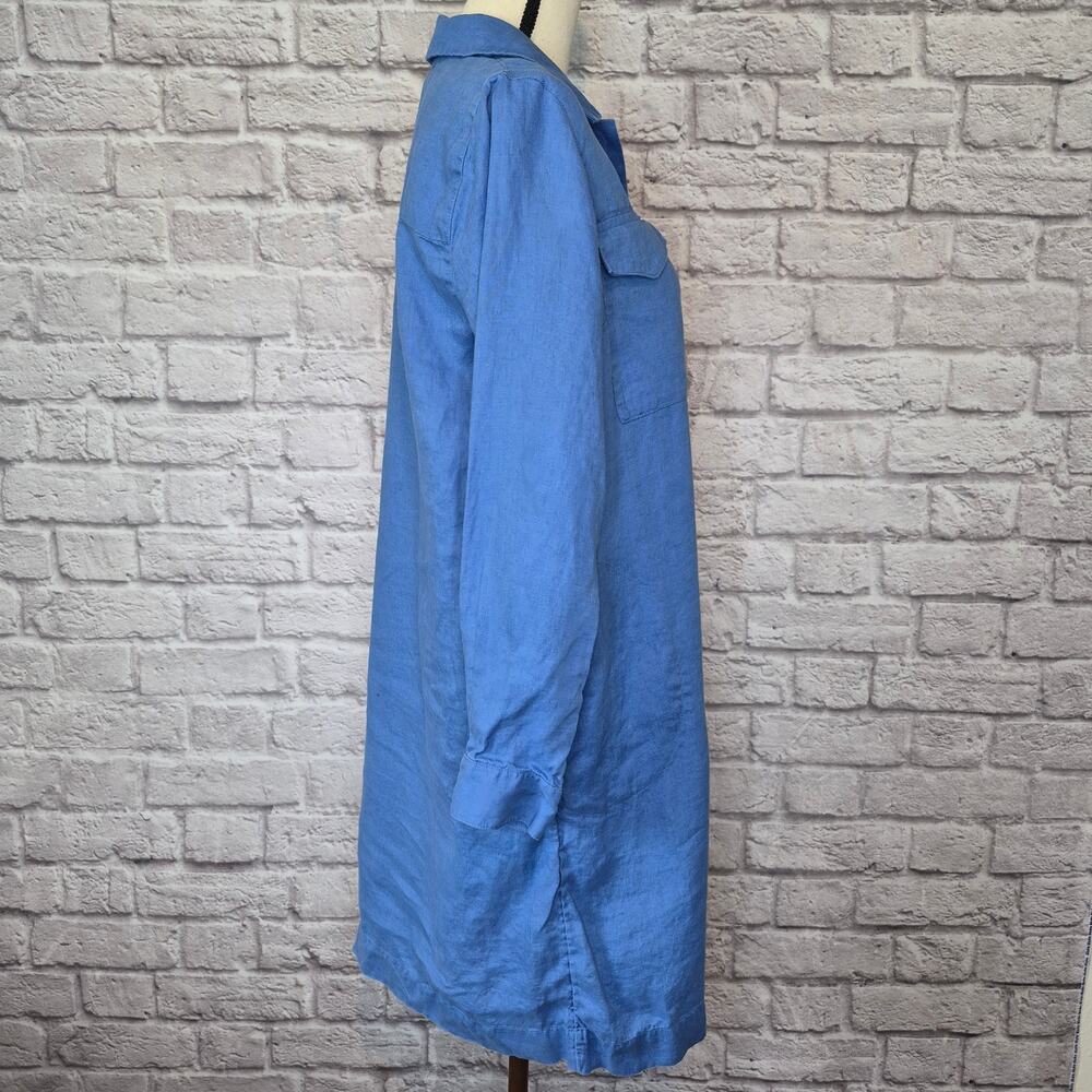J Jill Blue Linen Popover Shirtdress Midi Shift Utility Pocket Long Sleeve Sz S - Picture 8 of 11